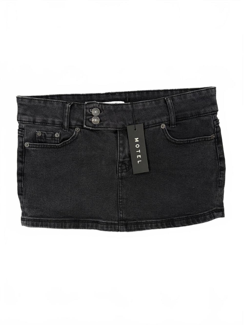NWT Motel Rocks Low Rise Denim Mini Skirt Black Wash Size M Y2K Indie Sleaze